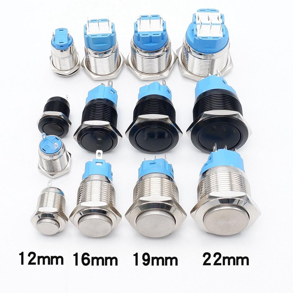 12/16/19/22mm Metal Push Button Switch Waterproof Momentary Latching Power Switch No LED Start Stop On/Off High Head Flat Head Switches4