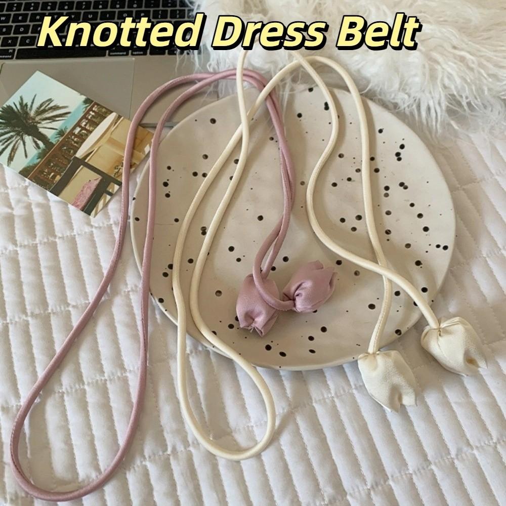 

Long Knotted Dress Belt Round Shape Flower Waist Rope Elegant Tulip String Waistband Women s Dress рожевий