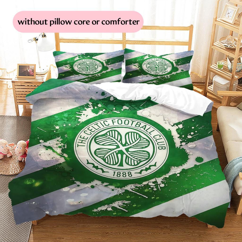 Celtic FC Muster Bettwäsche Tagesdecke Set Heimdekoration Geschenk (1 Bettbezug + 2 Kissenbezüge (ohne Füllung))