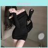 Casual Fashion Black One Shoulder Bodycon Dress For Autumn Winter Women