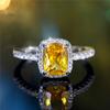 Charm Female Yellow Square Zircon Stone Ring Cute Silver Color Summer Wedding Jewelry For Women