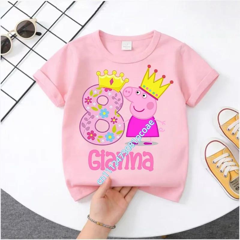 summer T-shirt Peppa Pig 1-8 years old children' Polyester short-sleeved boys' sports shirt, girls' casual top with digital print