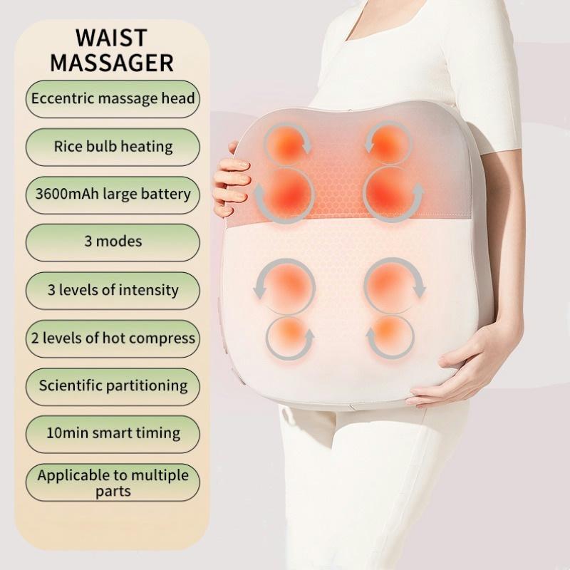 Electric Back Waist Massager with Heat 4 Large Massage Area for Neck Shoulder Shiatsu Kneading Rechargeable Cordless Portable