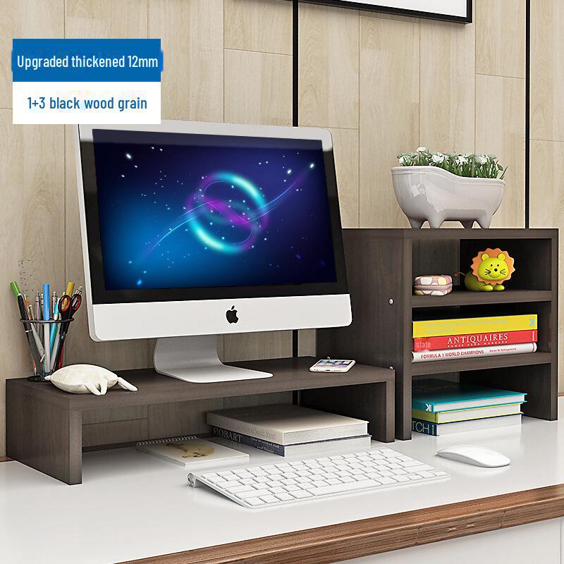 Desktop Monitor Stand with Drawer and Storage Shelf