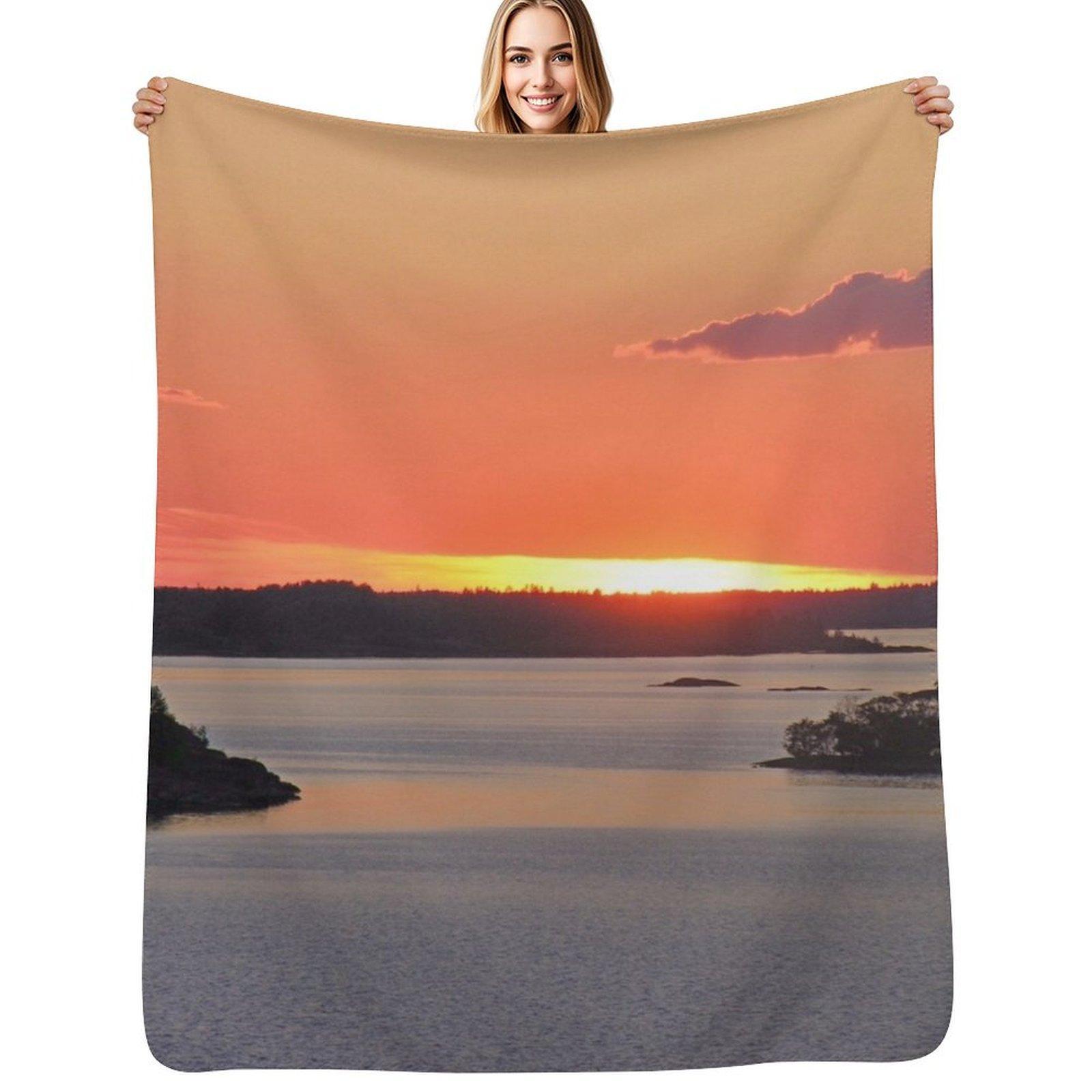 Swedish Archipelago Sunset Throw Blanket Decorative Soft Throw Blanket for Couch Sofa Size: 75*100cm, Weight: 230 GSM