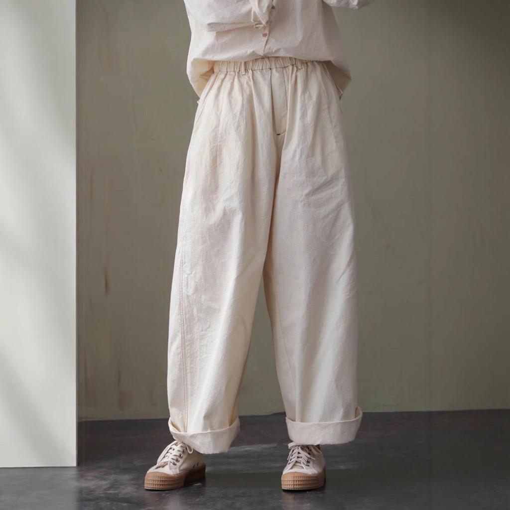 Women's Three-Season Retro Elastic Waist Wide-Leg Pants - Simple and Stylish In Raw Embryo Color