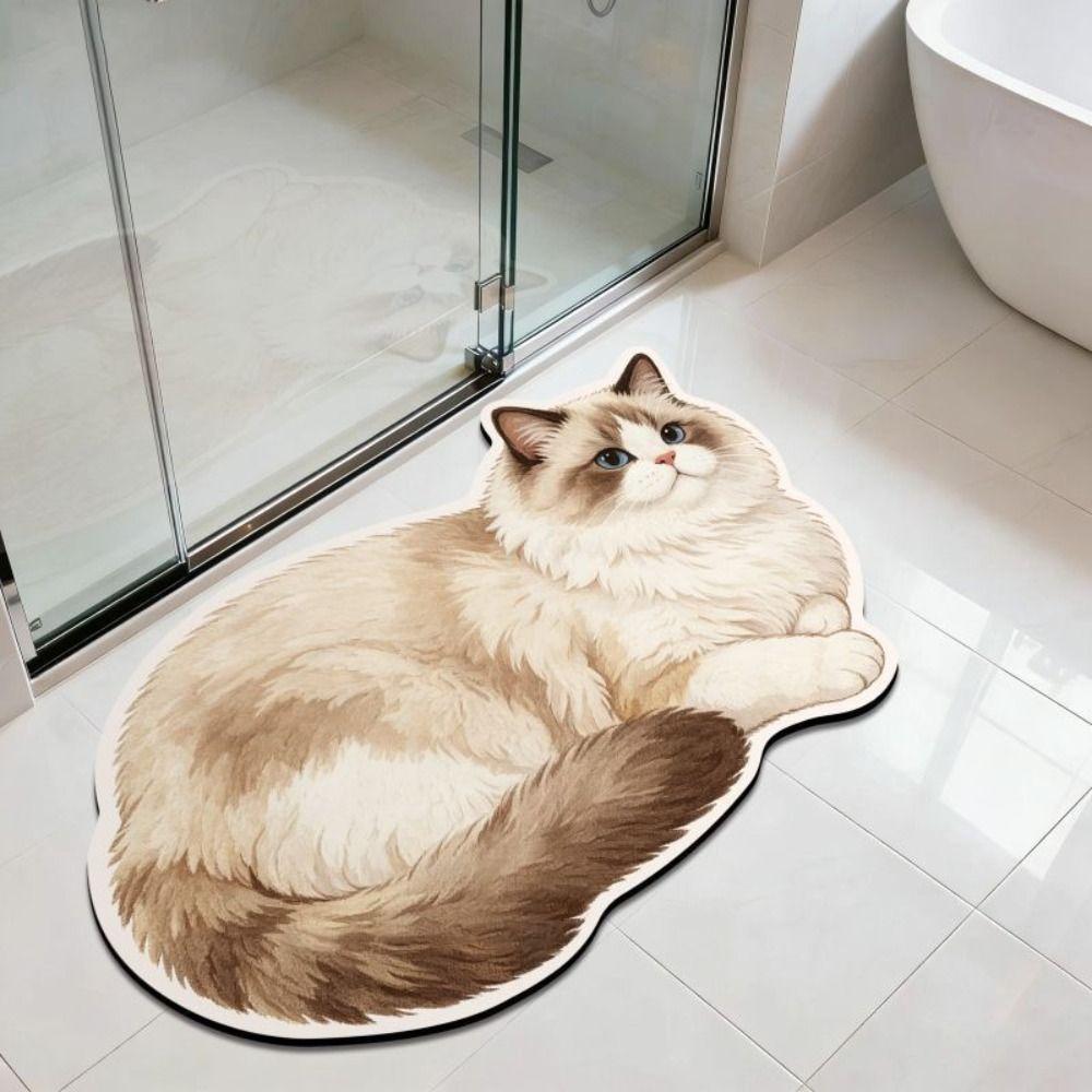 40*60cm Home Bathroom Carpet Non-slip Bedroom Door Small Rug Cute Cat Floor Mat for Table Bedside