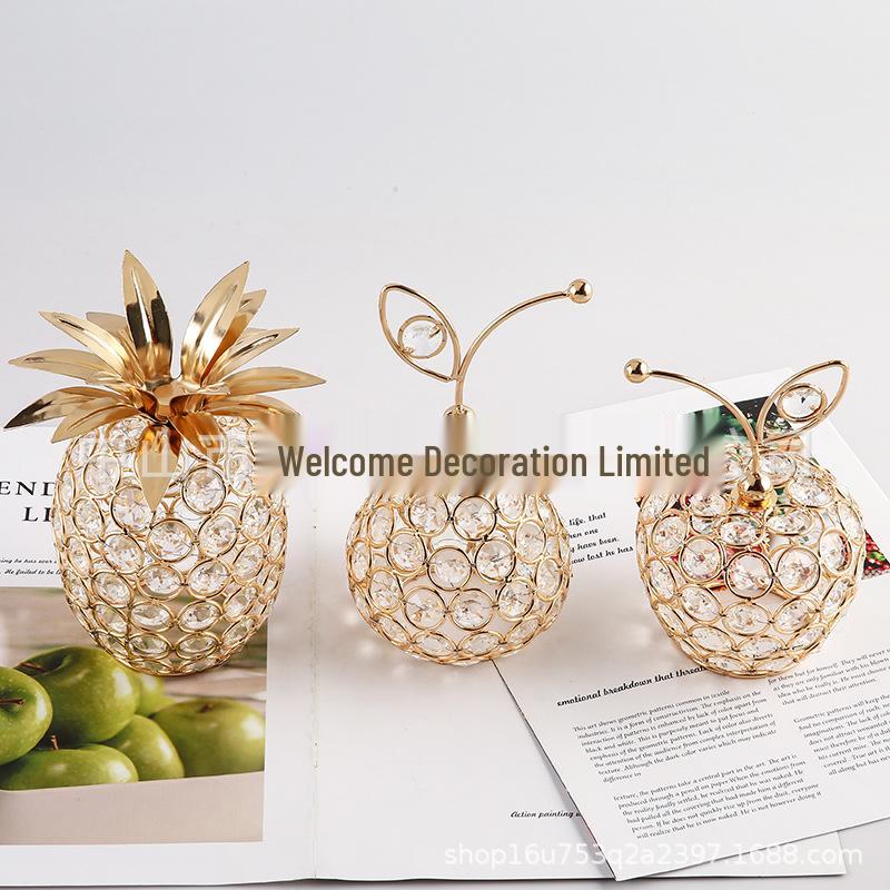 European Style Crystal Apple, Pear & Pineapple Ornaments for Home Decor
