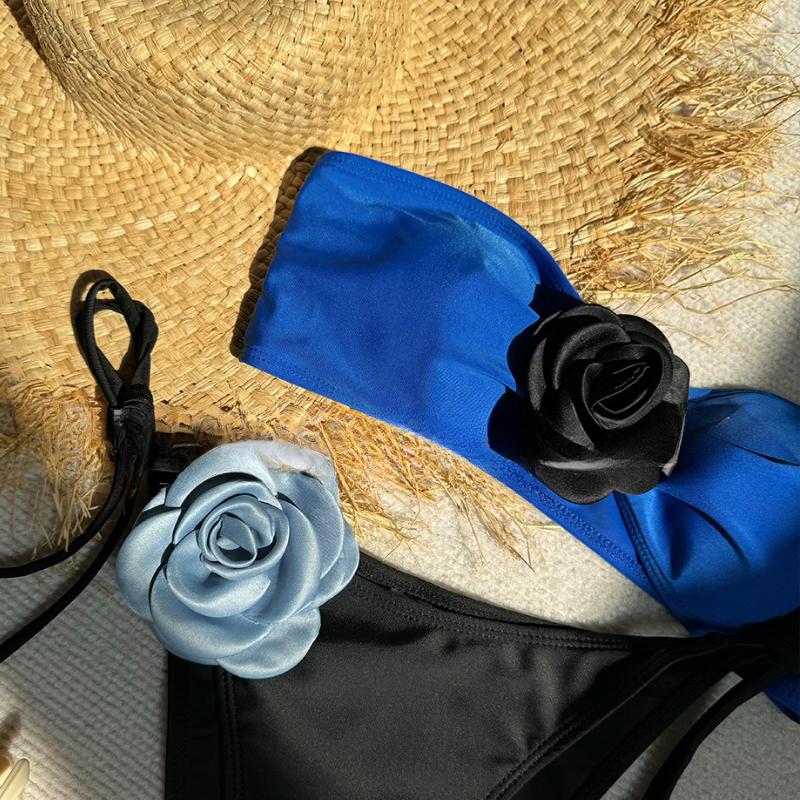 Sexy 3D Flower Strapless Bandeau Bikini Women Swimwear Female Swimsuit Two-pieces Bikini Set High Cut Bathing Suit Swim Lady