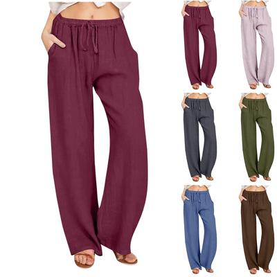 Women's Casual Straight Leg Pants Solid Color Casual Long Pants With Pockets