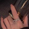 Copper Material Inlaid Diamond Adjustable Rings For Women Gold Sliver Color Bow Shape Finger Accessory
