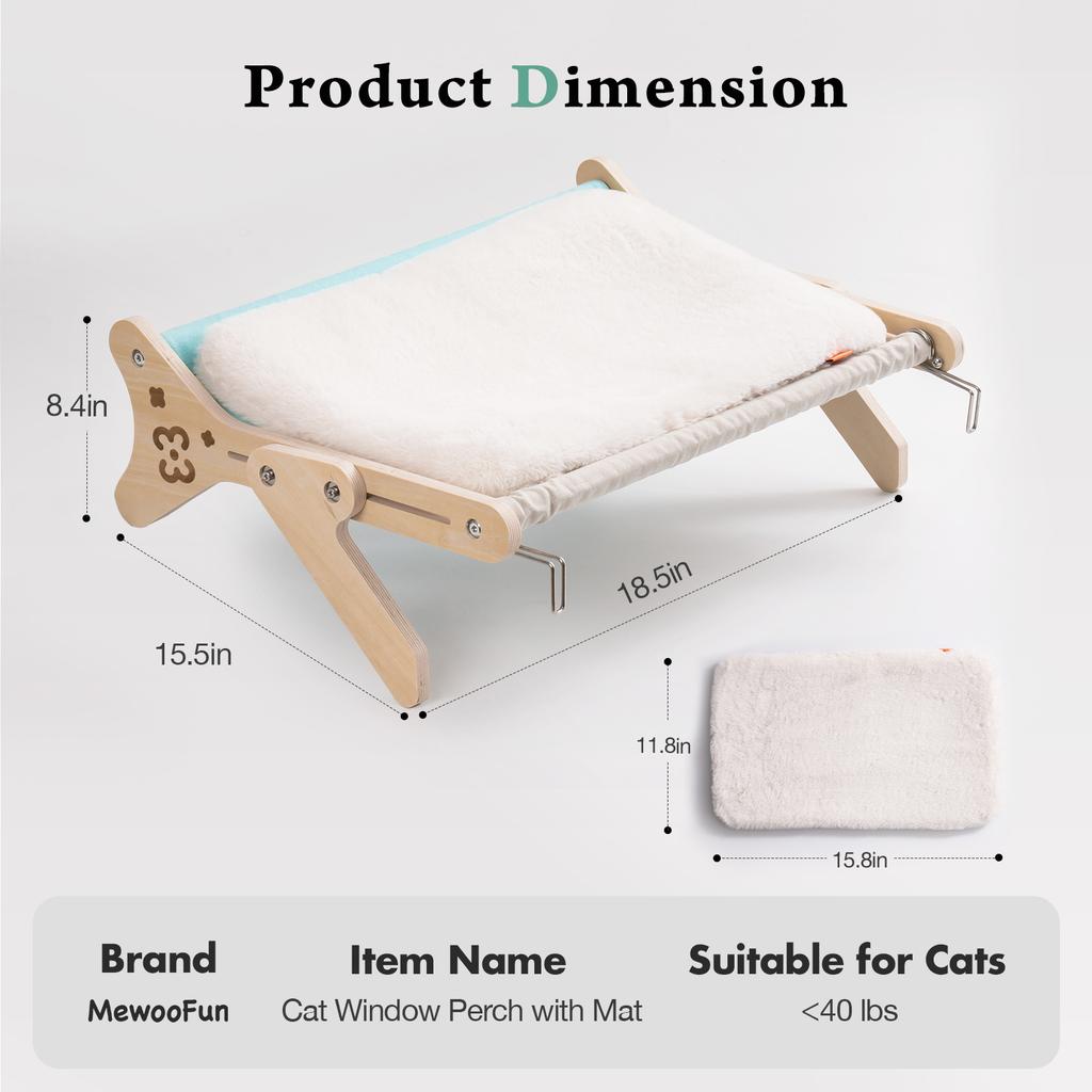 Breathable Cat Bed with Wooden Frame Space-Saving Durable Window Sill Hammock Warm and Comfortable Pet Products Supplies