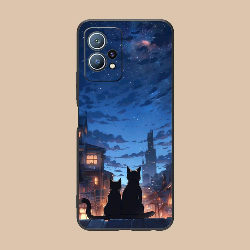 Luna Mond Katze Handyhülle für Huawei P60 P50 P40 P30 P20 P10 P9 P8 Pro Lite Plus Bunte Druckabdeckung Cover Smartphone