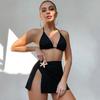 Damen Träger Hoher Bund Schlitz Dreiteiliges Bikini-Set, Sexy Badeanzug, Strandurlaub Bademode