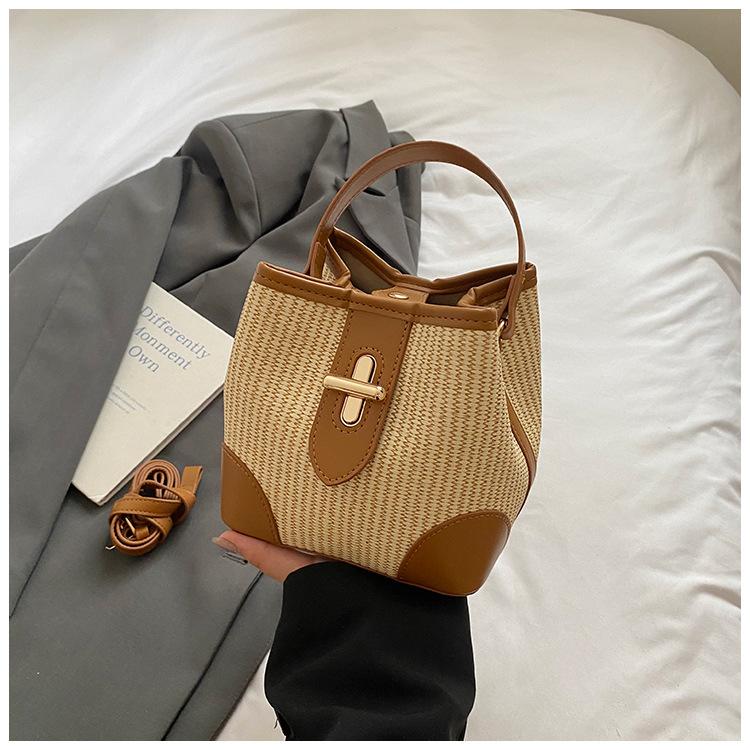 Summer contrasting color small bag women's 2025 new foreign style fashion messenger bag high value casual shoulder bucket bag