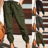 Pantaloni Cargo Monocolore Coulisse Donna Tasche Multiple Caviglia Legata per il Lavoro