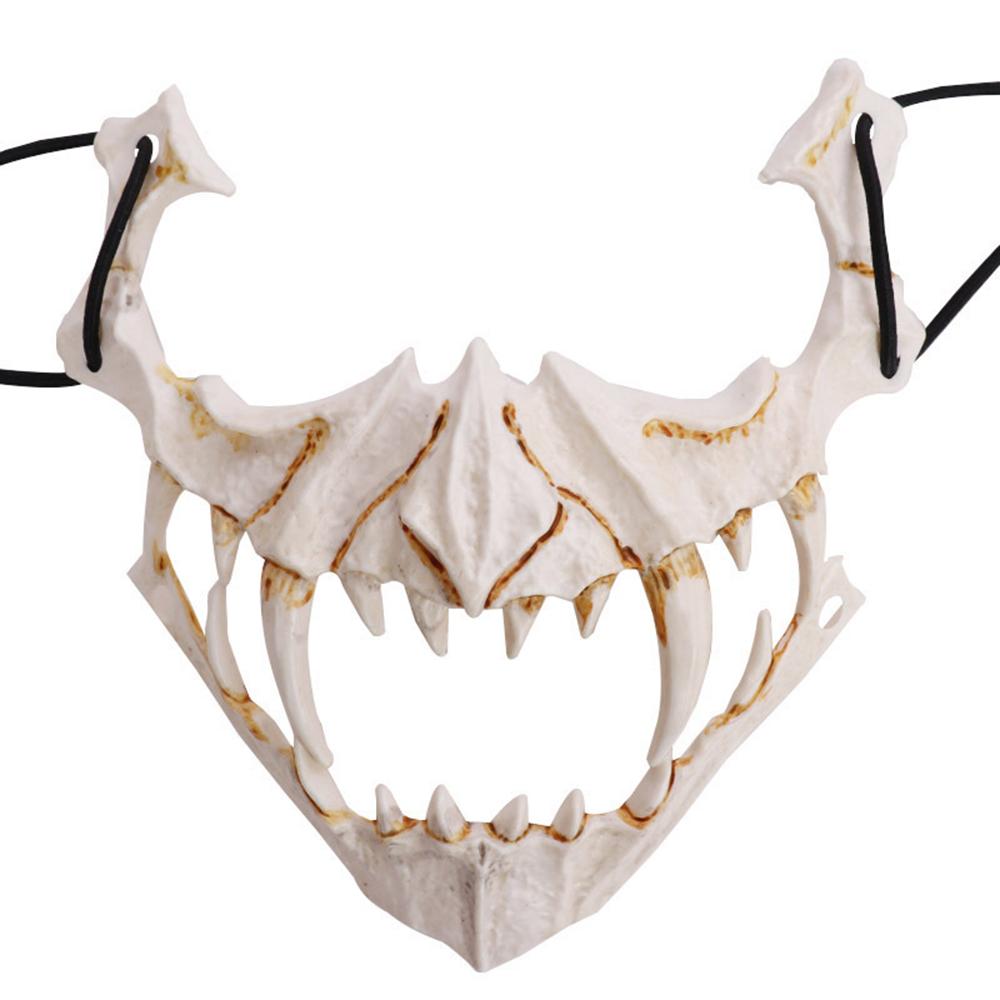 Halloween Horror Skull Mask Animal Bone Teeth Skull Horror Half Face Cover Halloween God Tengu Cosplay Costume Props Decoration