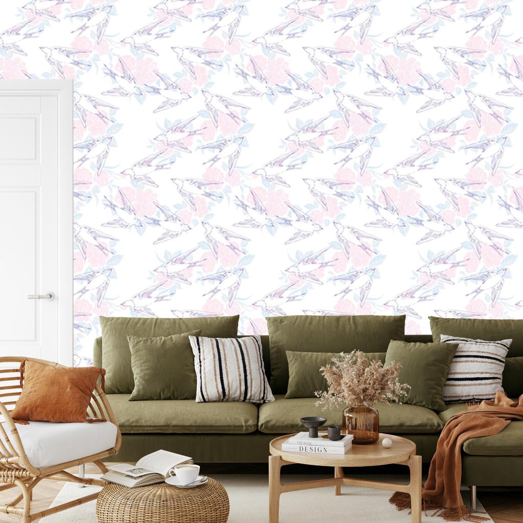 Flying Swallows Wallpaper for Living Room and Bedroom 50x1000