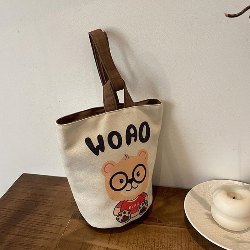 2025 Portable Bucket Bag Hand-Carrying Out Ins Canvas Bag Cute Girl Mobile Phone Female Bag