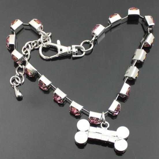 Bone Heart Pendant Rhinestone Necklace Collar for Puppy Pet