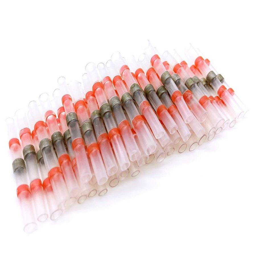 Red 100PCS IP67 Solder Sleeve Heat Shrink Tube Terminal Connector 22-18AWG