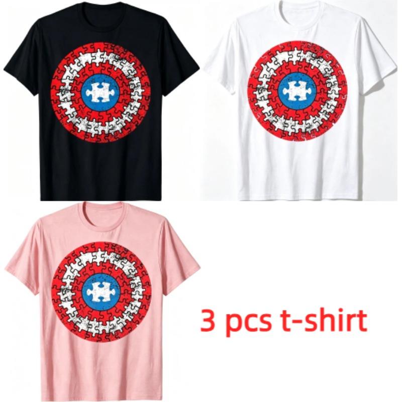 Red White Blue Print Men's T-Shirts Summer Fashion Street Outdoor Casual T-shirt Tops for Men's and Women's Tees Top