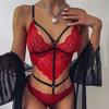 Hollow Out Sexy Women Underwear Deep V Mesh Backless Jumpsuit Uniform Set Temptation Mesh See Through Nightdress Crotchless