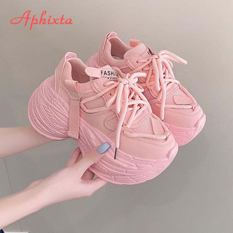 Aphixta Platform Sneaker Boots Height Increasing Lace Up Autumn Winter Women Shoes Thick Botton Sole Boots Mesh Casual Shoes