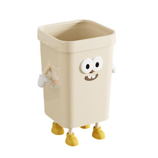 Household Waste Bin Cartoon Trash Can with Eyes Hands Legs 7L/12L/16L Cute No Lid Garbage Bin for Kitchen Bathroom Bedroom Office