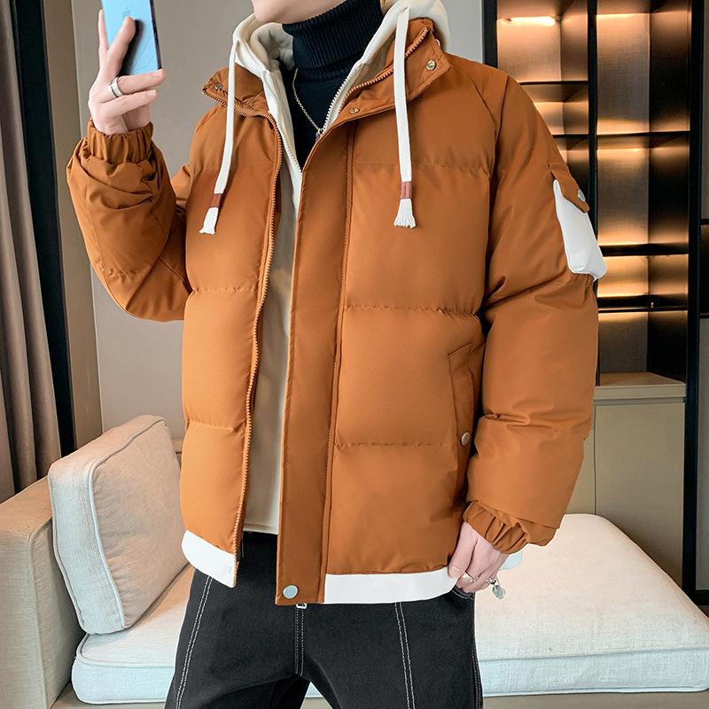 New Autumn and Winter Cotton-padded Clothes Men's Hooded Tooling Casual Cotton-padded Clothes Fake Two Handsome Solid-color Cotton-padded