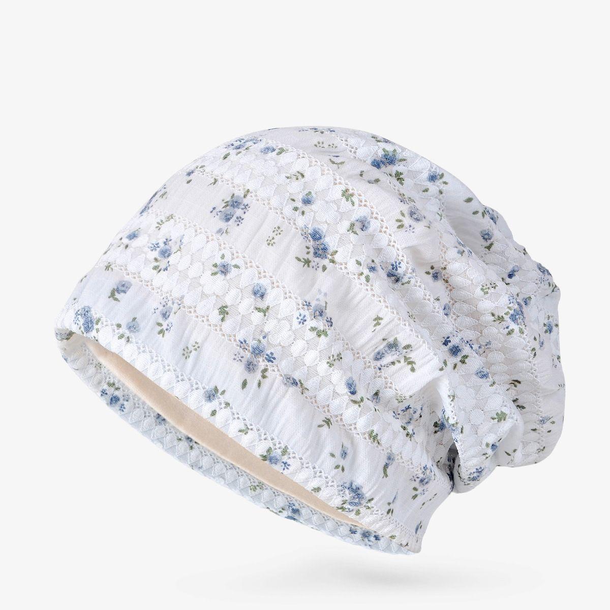 

Женская весенне-летняя шапка-бини, стройнящая лицо, стильная, с кружевным цветочным узором, ветрозащитная, для сна, полиэстер, ажурная