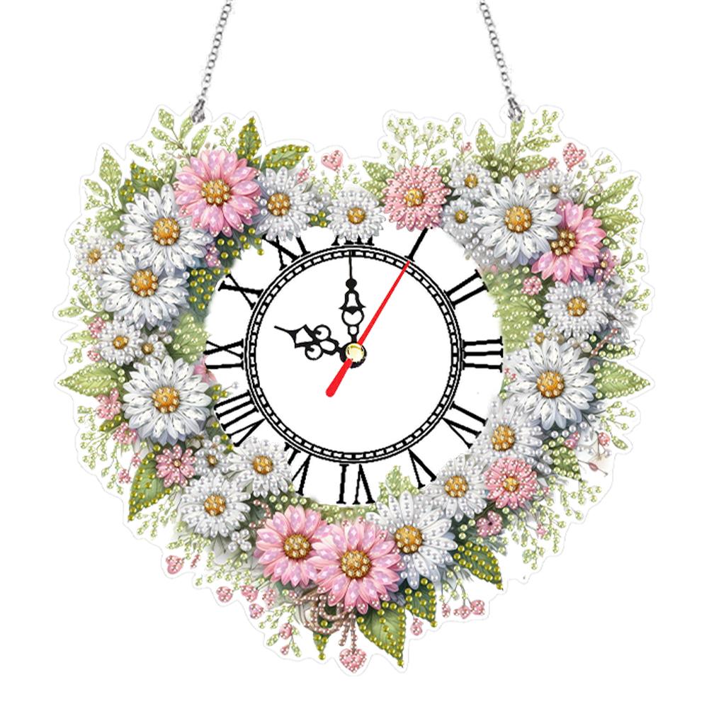 2D Flat DIY Acrylic Special Shape 5D Hanging Clock Art Craft Diamond Art Clock Pendant Kit for Living Room Decoration