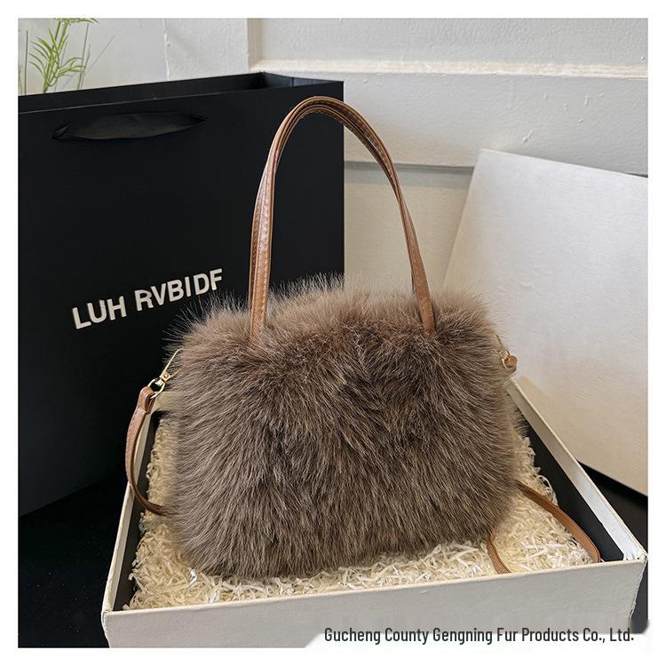 2026 Faux Fox Fur Crossbody Belt Bag - Plush Winter Tote for Girls