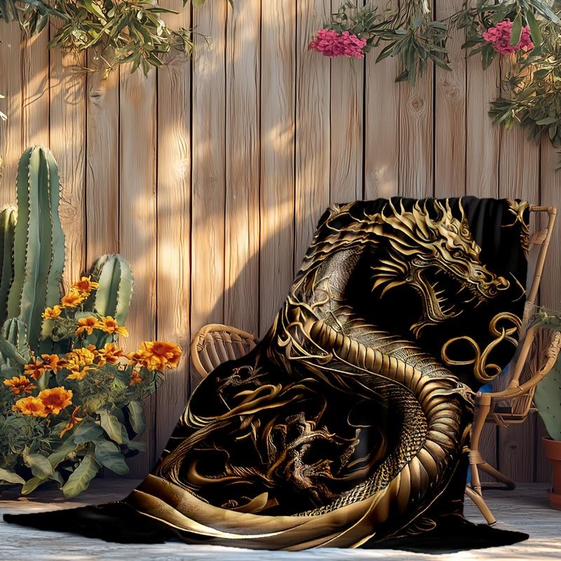 Golden Dragon Flannel Blanket – Cozy, Soft Throw for All-Season Home & Outdoor Travel