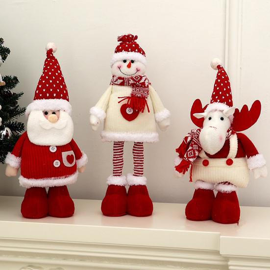 Christmas Plush Doll Decoration Stuffed Standing Snowman/Santa Claus/Elk Figurine with Retractable Long Leg