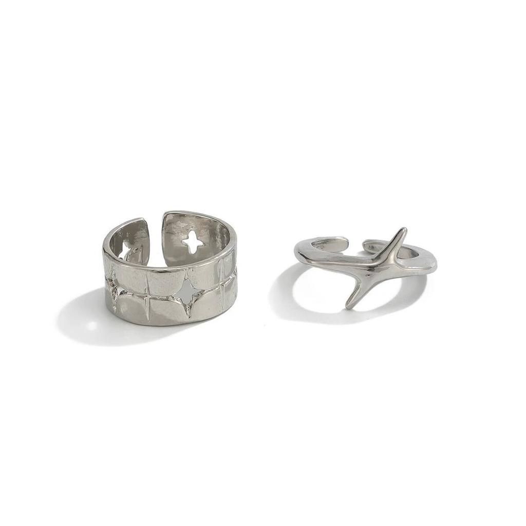 SHIXIN Lot de 2 Anneaux Ouverts Réglables Étoiles Irrégulières Hip Hop pour Hommes Anneau de Phalange Géométrique Creux Punk Bijoux de Rue Cadeaux