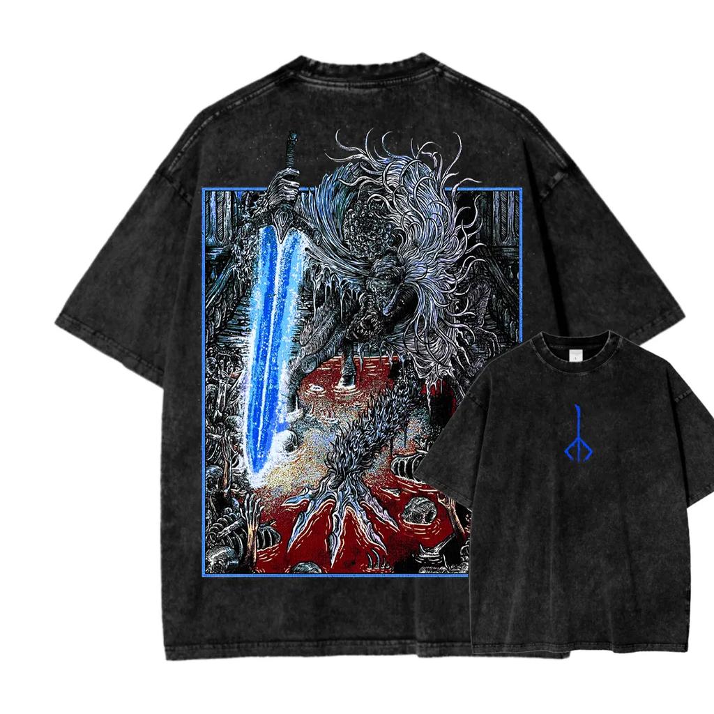 Classic Action Roleplaying Game Blood Borne Peripherals Print Tshirt Men Women Fashion Retro Washed Cotton Casual Oversize Top