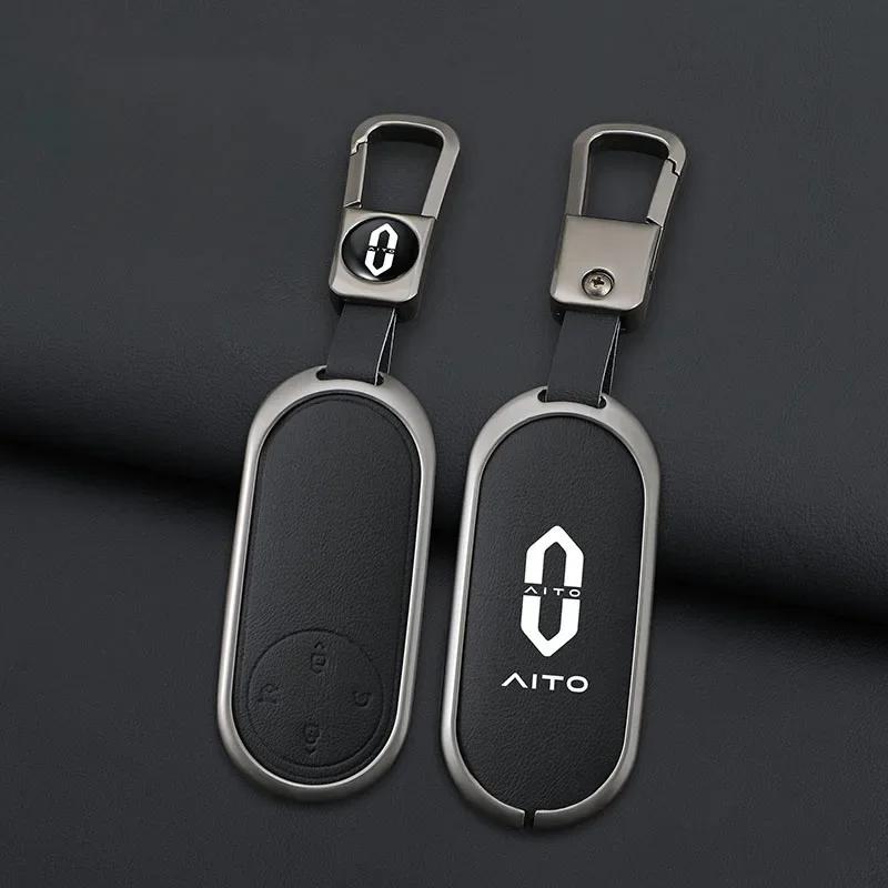 Zinc Alloy Leather Car Key Case Cover For Aito M9 Keychain Smart Remote Control Protect Key Shell Accessories
