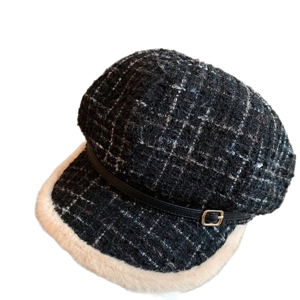 Plush Beret for Women in Autumn and Winter To Keep Warm and Show Face Small Octagonal Hat  Large Head Circumference  Fashionable Peaked Hat