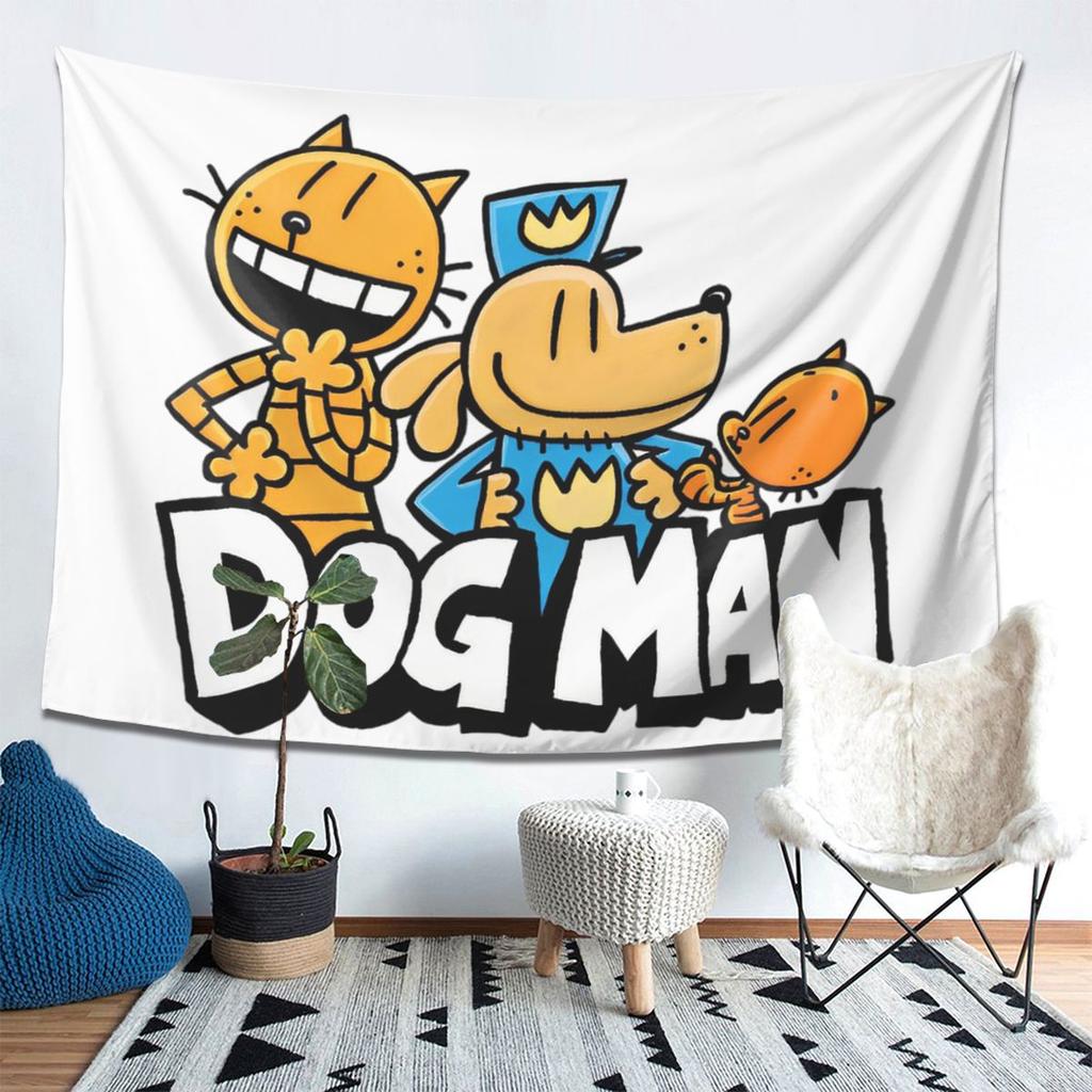 Dog Man Cat And Cute Man Tapestry Wall Hanging Aesthetic Home Decoration Tapestries for Living Room Bedroom
