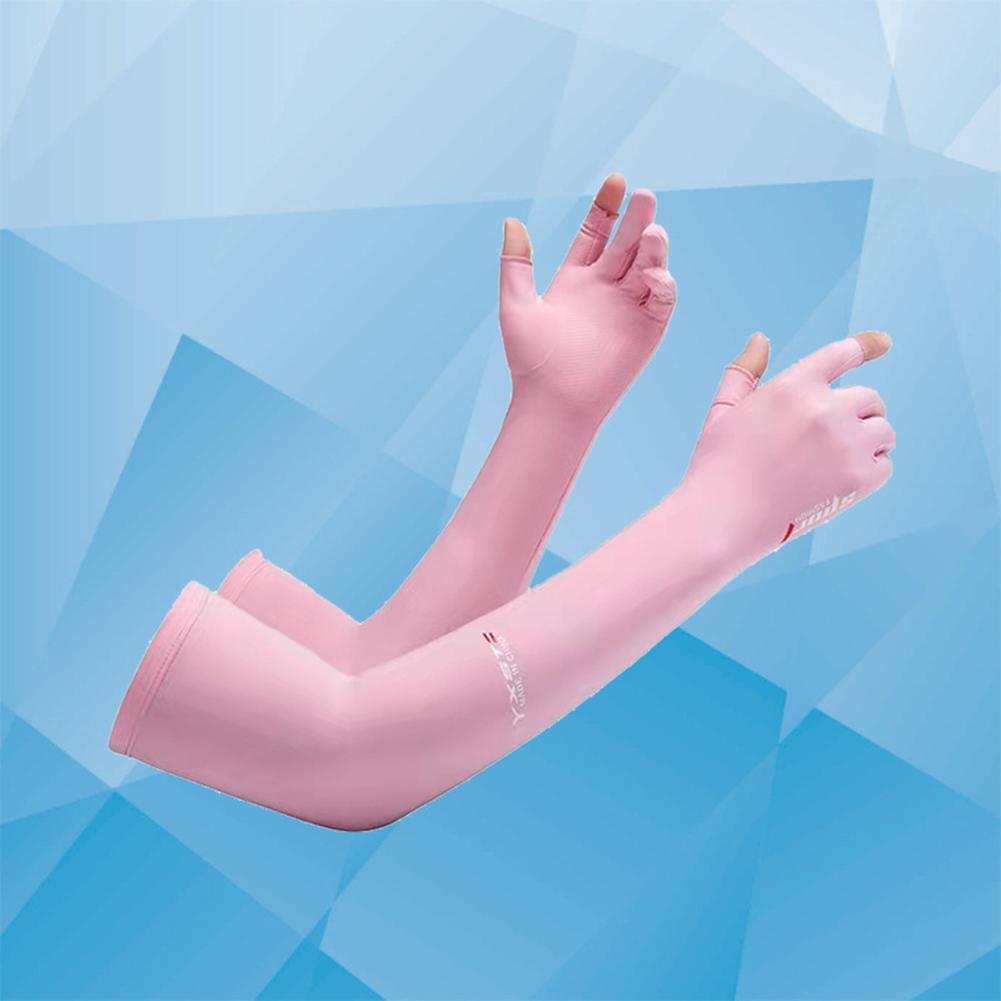 1 Pair Cooling Arm Sleeves With Thumb Hole Summer Sports Thin Ice Silk Sunscreen Arm Covers Hand Protector