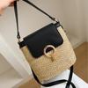 Women's Lightweight Straw-Textured Handbag with Golden-Tone Ring Lock Closure - Adjustable Strap, Spacious Interior Pocket, Spring Summer Beach Tote