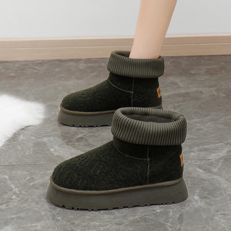 Fashion Shoes for Women 2024 New High Quality Slip On Mid-Calf Warm Women's Boots Solid Color Round Toe Flock Low-heeled