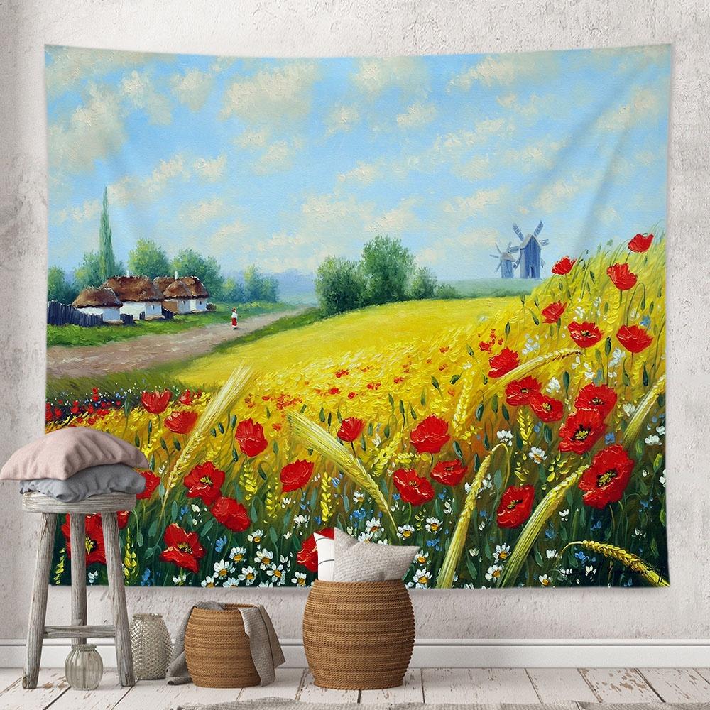 Wall Hanging Tapestry Sunflower Lavender Oil Painting Landscape Room Decoration Background Cloth