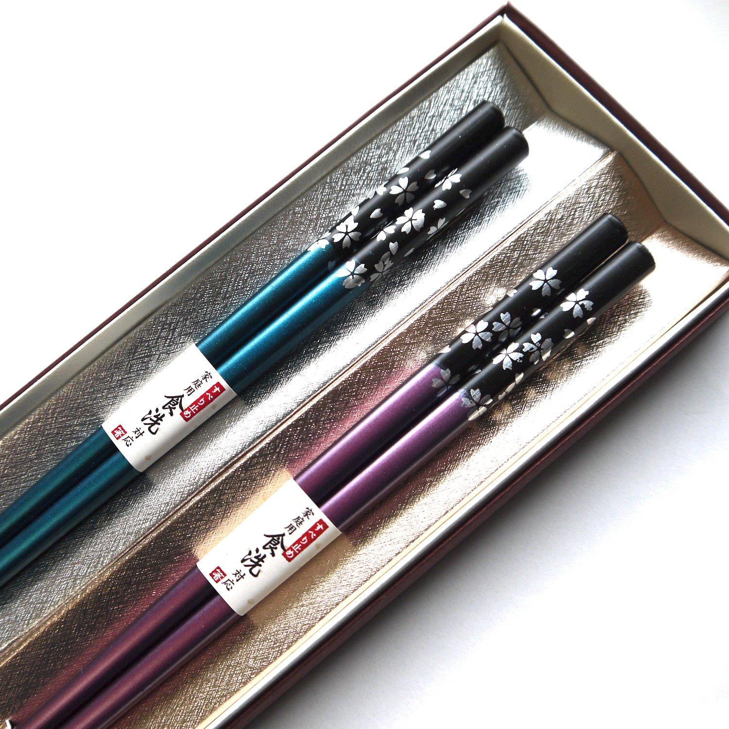 

Wakasa Lacquer Dishwasher Gift Box Silver Cherry Chopsticks, Couple s Set, Safe, Non-Slip, 2-Piece Set, (103 Blossom, Blue/Purple)