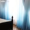 A Set of LOZUJOJU Versatile Curtains Gradient Color Sheer Curtain and Solid Color 80% Blackout  Curtain Set for Window Living Room Bedroom Home Decor