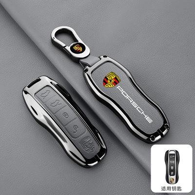 Capa de Chaveiro Remoto de Carro com 4 Botões em Liga de Zinco e Couro para New Cayenne Panamera 911 992 Taycan Acessórios Adesivo