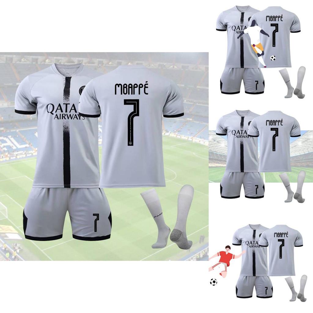 2023 Paris Auswärts Grau Fußballtrikot Messi Mbappe Neymar Polyesterfaser Größen 16-28 Xs-2xl