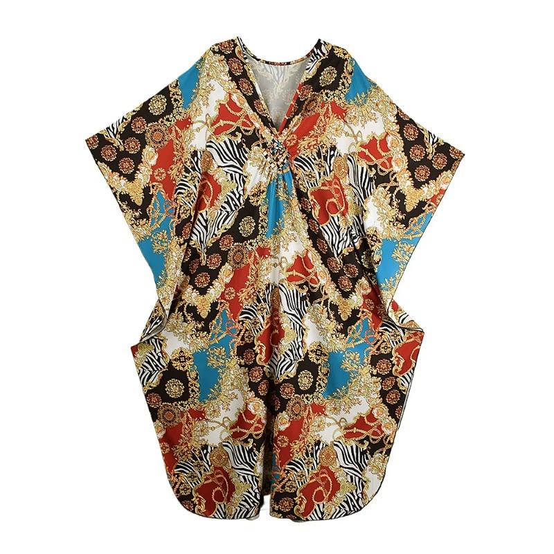 

XITAO Bat Wing Sleeve V-neck Loose Dress GJ1188 One Size синий