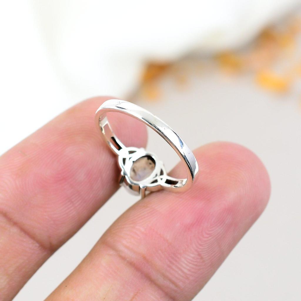 Rainbow Moonstone 925 Sterling Silver Oval Gemstone Boho Style Handmade Ring For Women